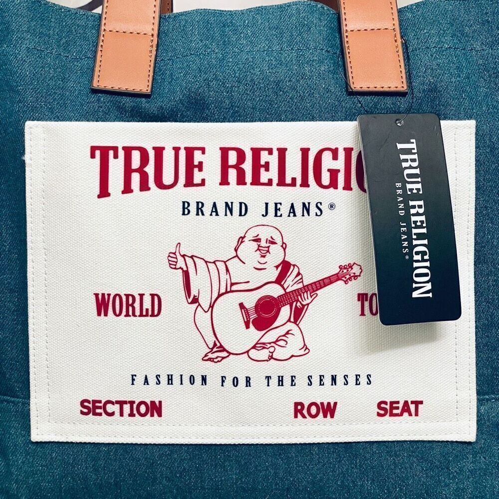 NWT Gorgeous True Religion Denim Signature Guitar Strap Crossbody Tote Bag - Picture 2 of 16